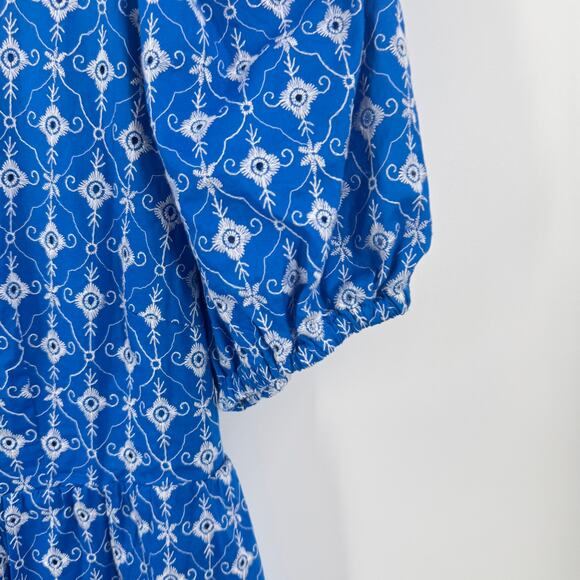 Rhode x Target NWT Blue Puff Sleeve Mini Dress Smocked Waist Cotton Size L Large - Picture 6 of 10